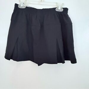 Cute Poly-Cotton Black Elastic Waist Pleated Skort